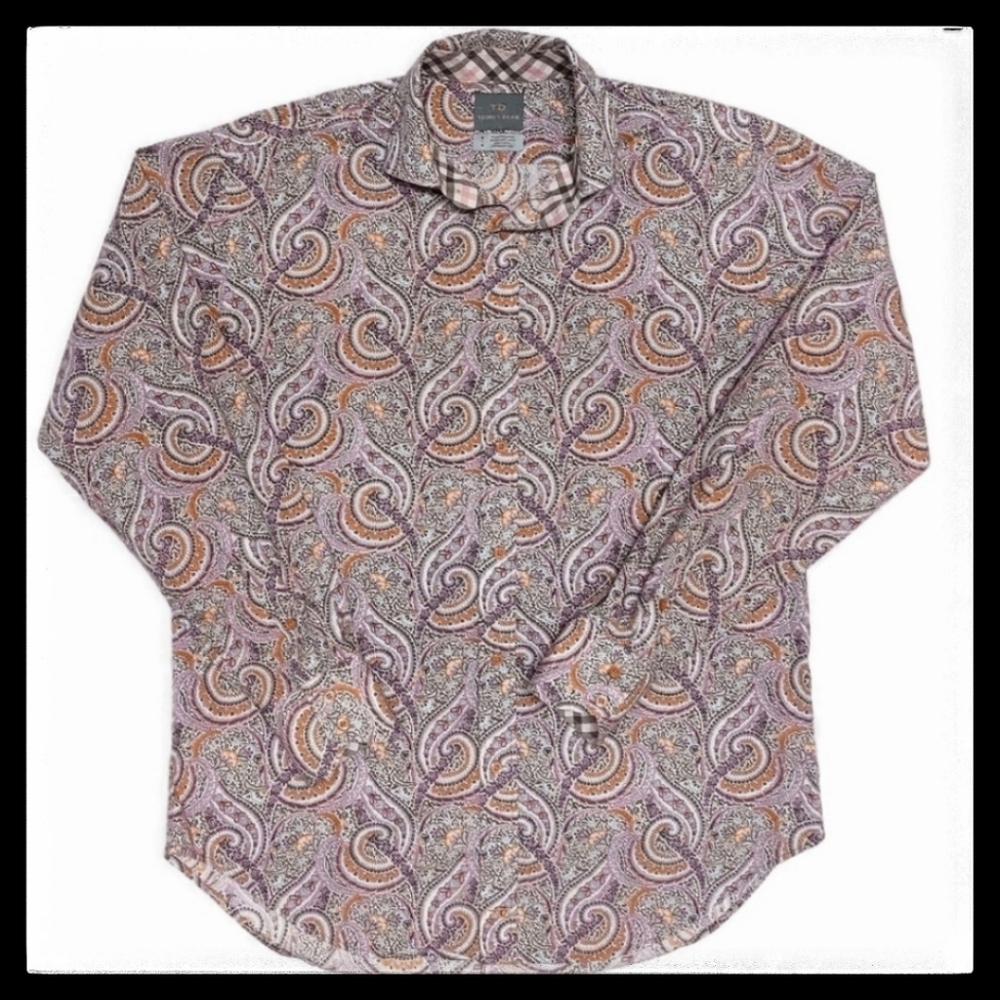 Thomas Dean Paisley 100% Cotton Button-Up Dress Shirt Size M
